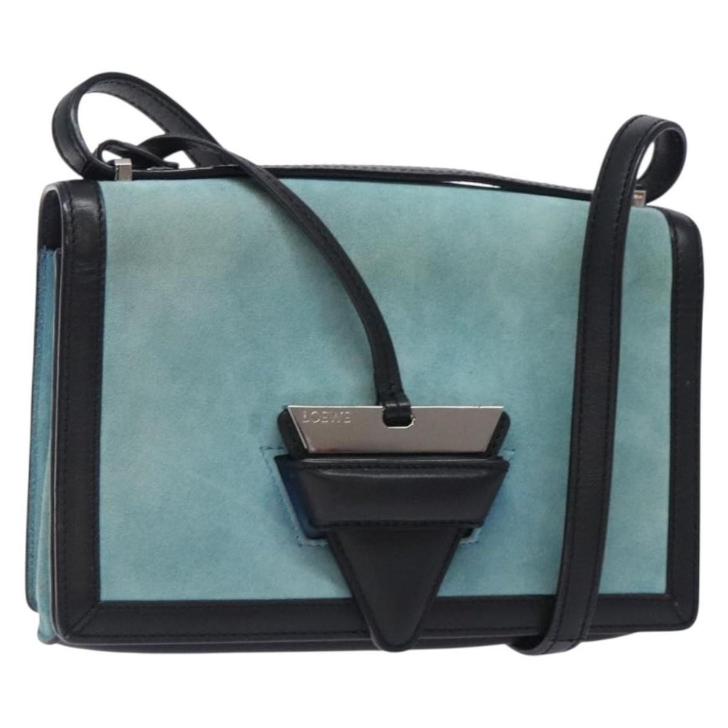 Authentic Loewe Shoulder Bag Suede Blue Silver